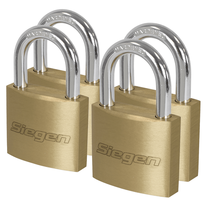 Sealey S0992 Siegen Brass Body Padlock with Brass Cylinder Keyed Alike - Pack of 4 - S0992 - Sealey Tools UK - Trade Counter Direct