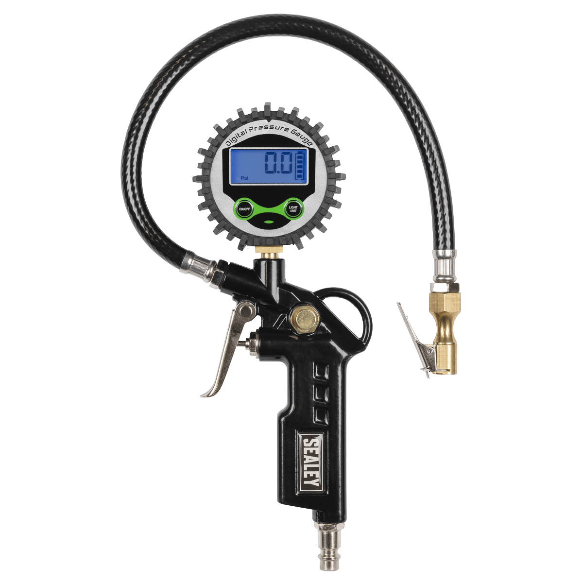 Sealey SA332D Digital Pistol Grip Tyre Inflator with Clip-On Connector - SA332D - Sealey Tools UK - Trade Counter Direct
