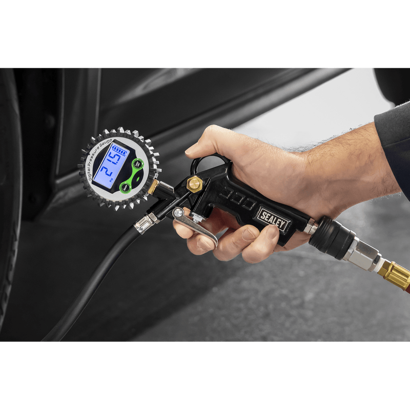 Sealey SA332D Digital Pistol Grip Tyre Inflator with Clip-On Connector - SA332D - Sealey Tools UK - Trade Counter Direct