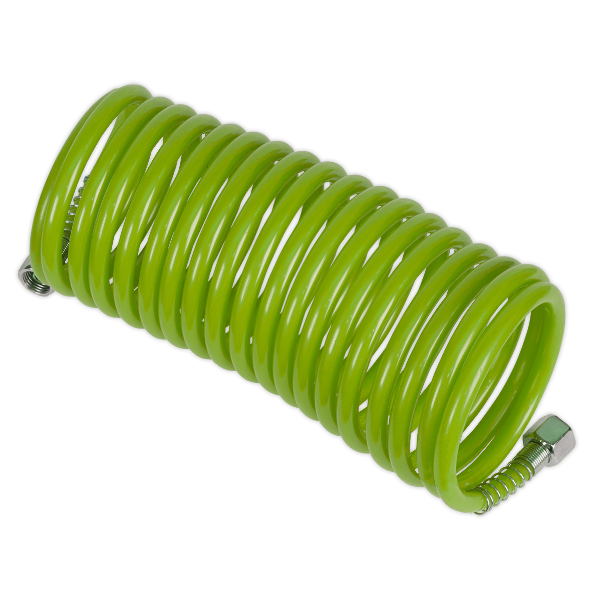 Sealey SA335G PE Coiled Air Hose 5m x 5mm with 1/4"BSP Unions - Green - SA335G - Sealey Tools UK - Trade Counter Direct