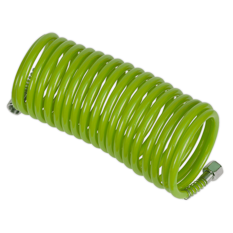 Sealey SA335G PE Coiled Air Hose 5m x 5mm with 1/4"BSP Unions - Green - SA335G - Sealey Tools UK - Trade Counter Direct