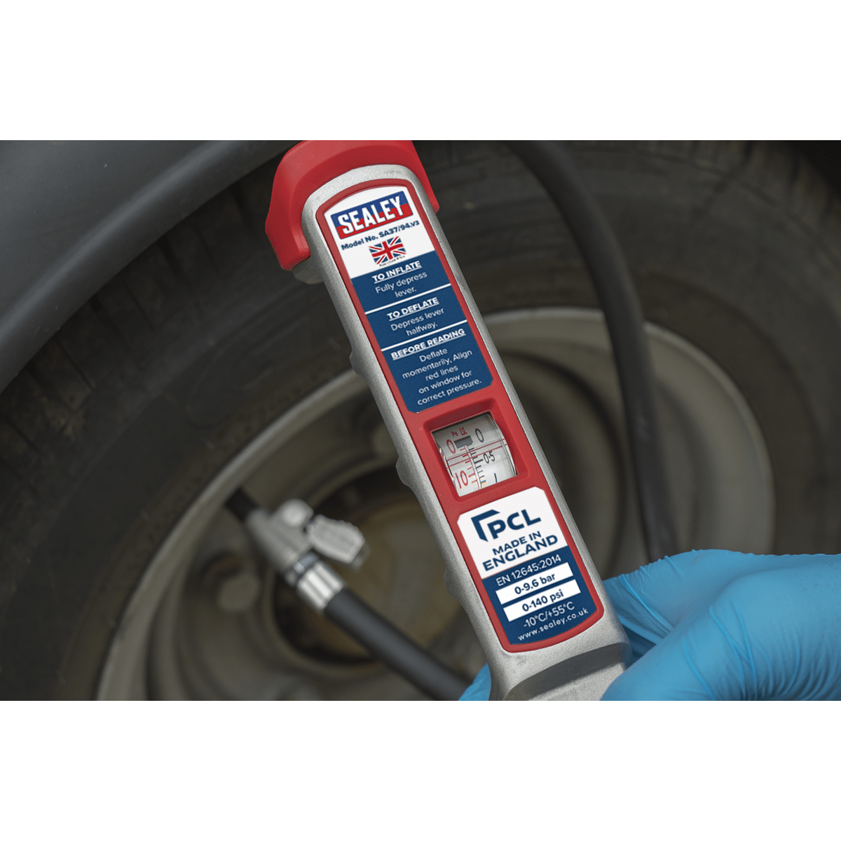 Sealey SA37/94 PCL Professional Tyre Inflator with 2.5m Hose & Clip-On Connector - SA37/94 - Sealey Tools UK - Trade Counter Direct