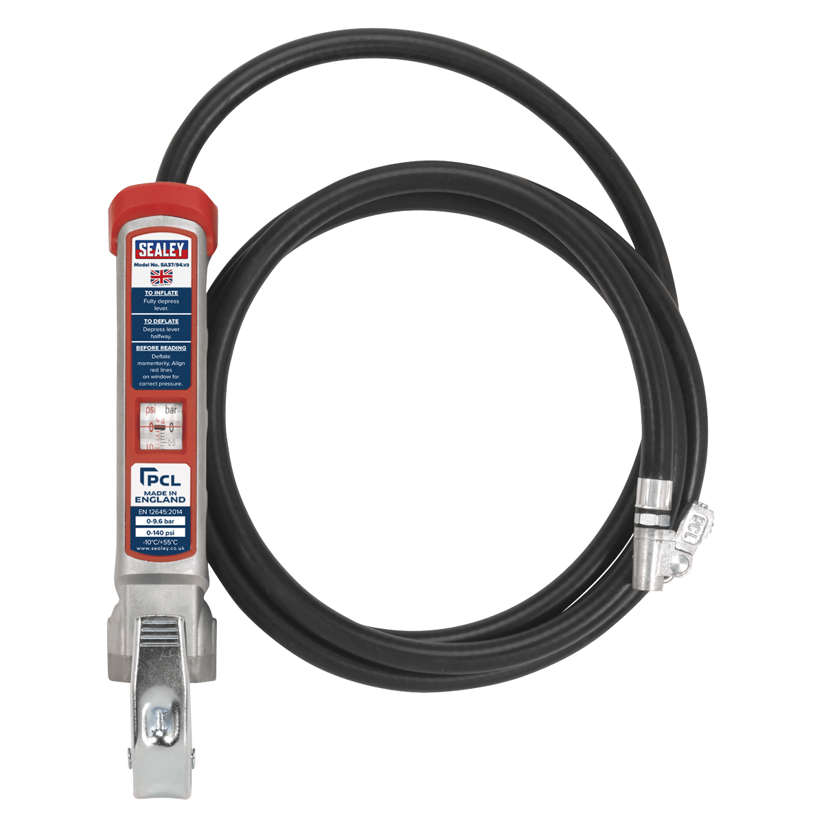 Sealey SA37/94 PCL Professional Tyre Inflator with 2.5m Hose & Clip-On Connector - SA37/94 - Sealey Tools UK - Trade Counter Direct