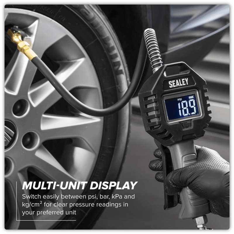 Sealey SA500 Rechargeable Digital Tyre Inflator with Clip-On Connector - SA500 - Sealey Tools UK - Trade Counter Direct