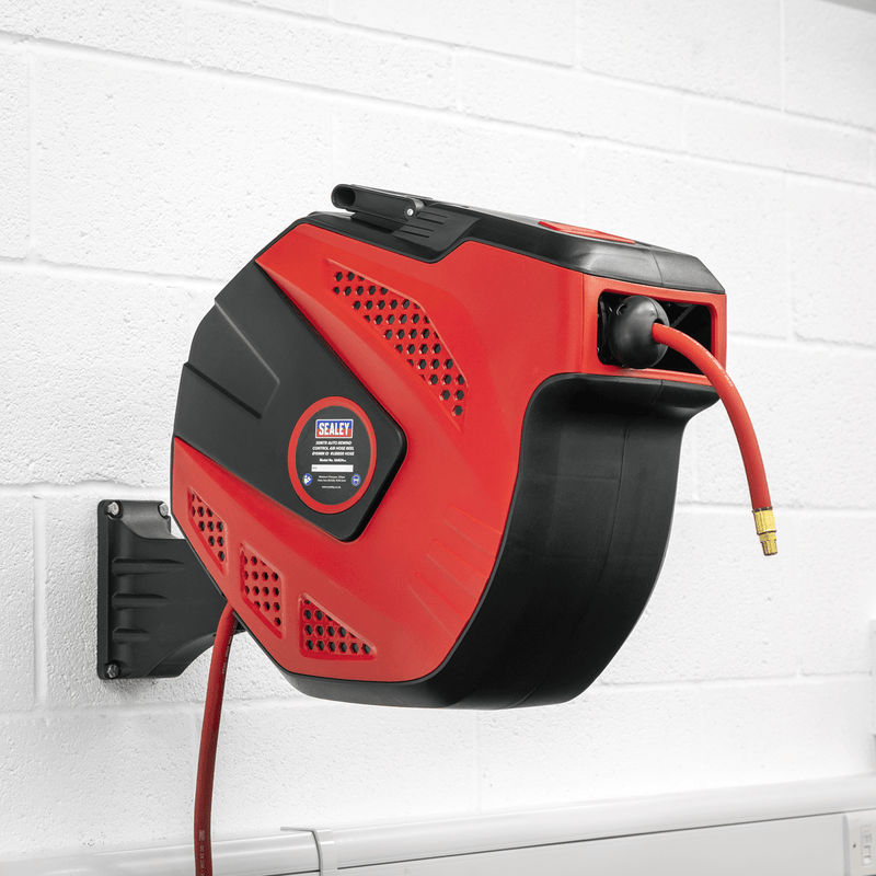 Sealey SA824 Air Hose Reel Auto - Rewind Control 30m Ø10mm ID - Rubber Hose - SA824 - Sealey Tools UK - Trade Counter Direct