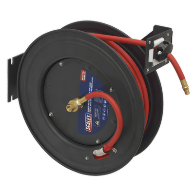 Sealey SA85 Retractable Air Hose Steel Reel 20m Ø10mm ID Rubber Hose - SA85 - Sealey Tools UK - Trade Counter Direct