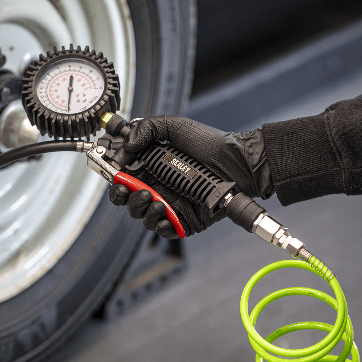 Sealey SA9302 Tyre Inflator with Pressure Gauge and Clip-On Connector - SA9302 - Sealey Tools UK - Trade Counter Direct