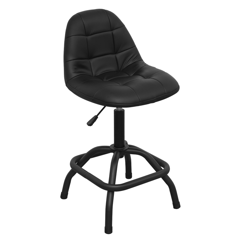 Sealey SCR01B Workshop Stool Pneumatic with Adjustable Height Swivel Seat & Back Rest - SCR01B - Sealey Tools UK - Trade Counter Direct