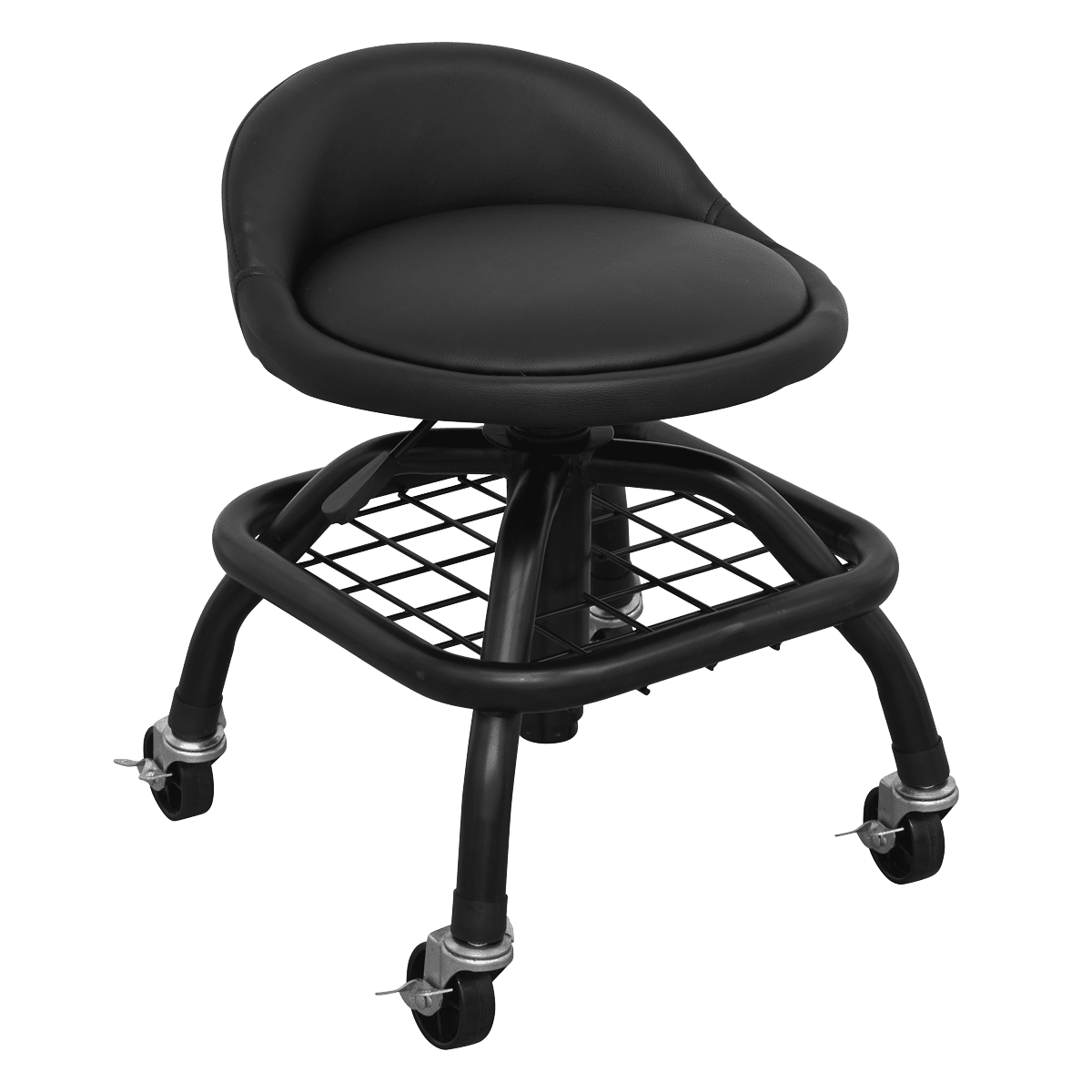 Sealey SCR02B Creeper Stool Pneumatic with Adjustable Height Swivel Seat & Back Rest - SCR02B - Sealey Tools UK - Trade Counter Direct