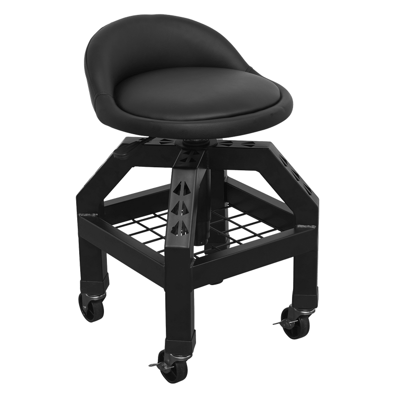 Sealey SCR03B Creeper Stool Pneumatic with Adjustable Height Swivel Seat & Back Rest - SCR03B - Sealey Tools UK - Trade Counter Direct
