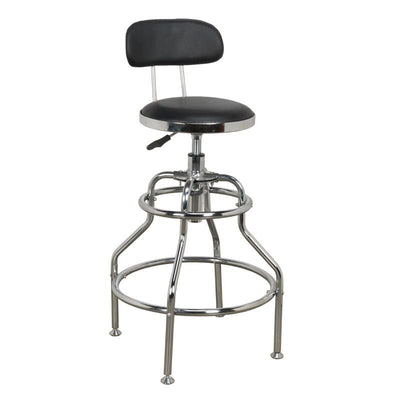 Sealey SCR14 Workshop Stool Pneumatic with Adjustable Height Swivel Seat & Back Rest - Workshop Stools - SLY-16733 - Sealey Tools UK - Trade Counter Direct