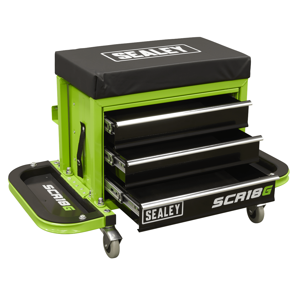 Sealey SCR18G Mechanic's Utility Seat & Toolbox - Green - SCR18G - Sealey Tools UK - Trade Counter Direct