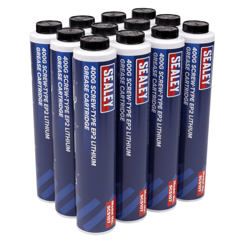 Sealey SCS108 Screw - Type EP2 Lithium Grease Cartridge 400g Pack of 12 - SCS108 - Sealey Tools UK - Trade Counter Direct