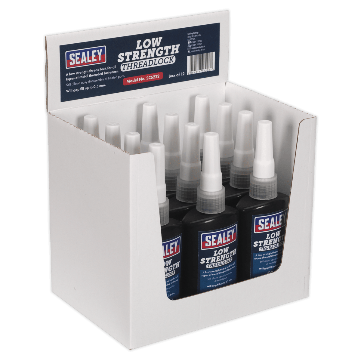 Sealey SCS222 Thread Lock Low Strength 50ml Pack of 12 - SCS222 - Sealey Tools UK - Trade Counter Direct