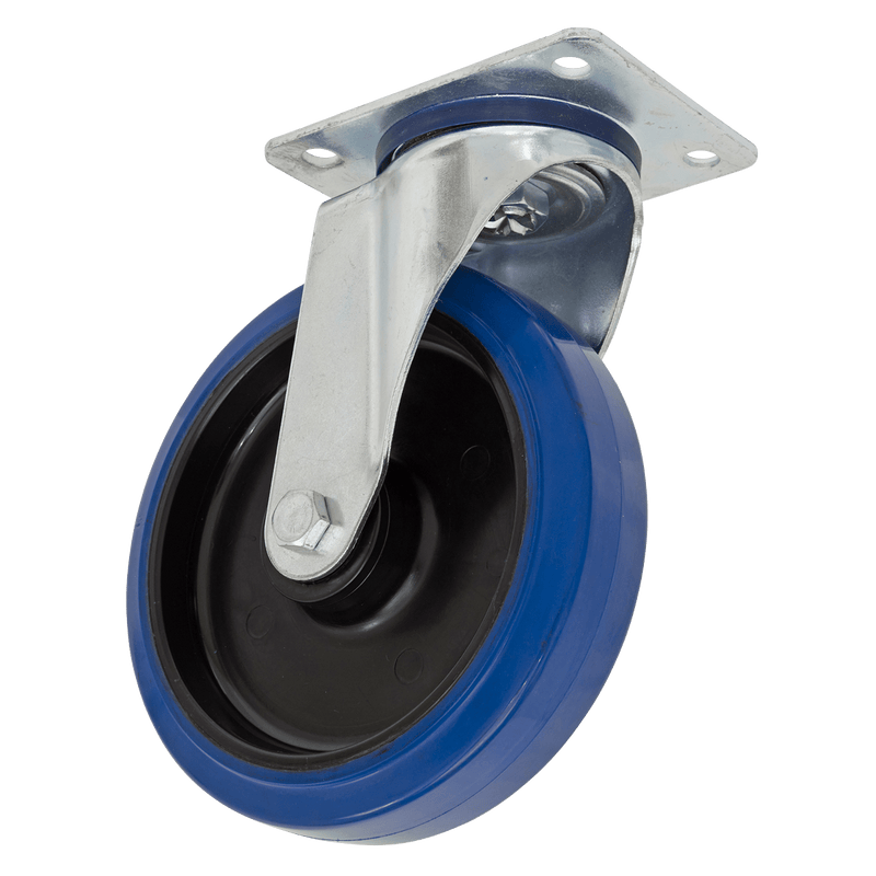 Sealey SCW3100SPEM Heavy - Duty Blue Elastic Rubber Swivel Castor Wheel Ø100mm - Trade - SCW3100SPEM - Sealey Tools UK - Trade Counter Direct
