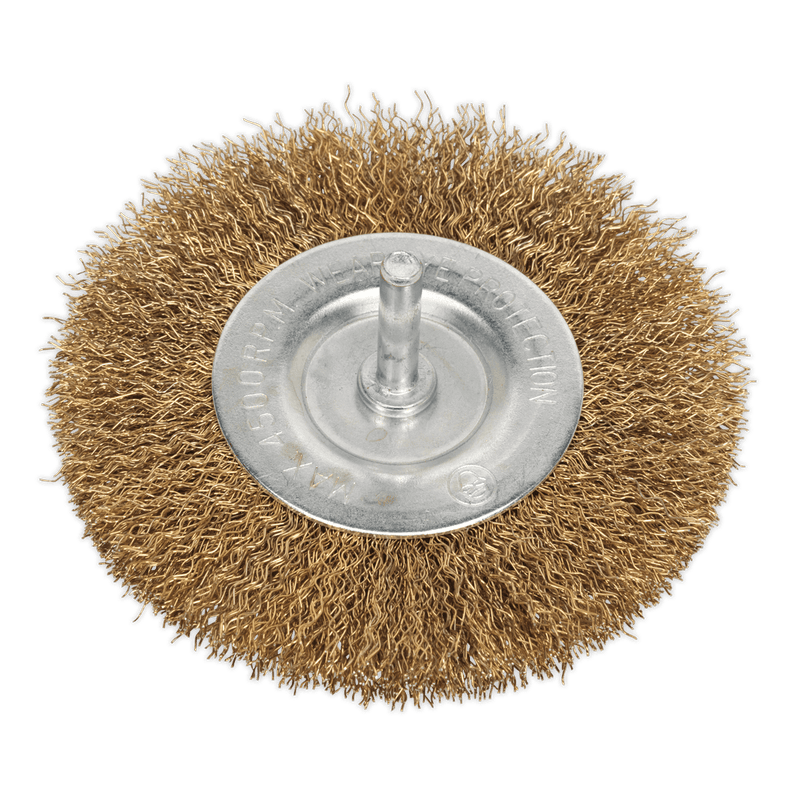 Sealey SFB100 100mm Crimped Flat Wire Brush with 6mm Shaft - SFB100 - Sealey Tools UK - Trade Counter Direct