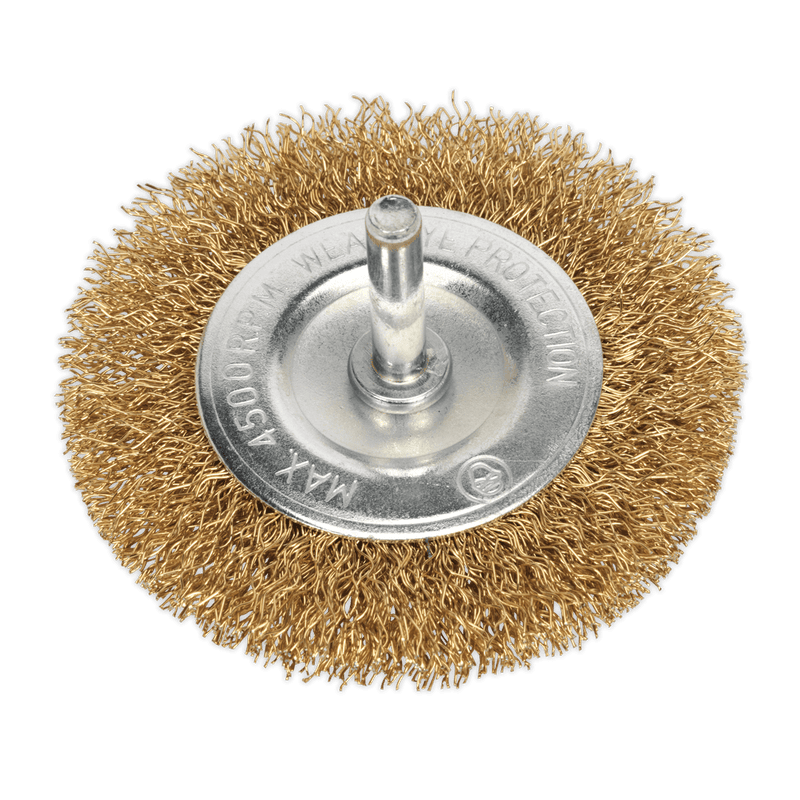 Sealey SFB75 75mm Crimped Flat Wire Brush with 6mm Shaft - SFB75 - Sealey Tools UK - Trade Counter Direct