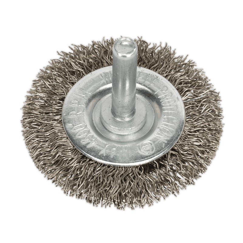 Sealey SFBS50 50mm Crimped Flat Wire Brush with 6mm Shaft - SFBS50 - Sealey Tools UK - Trade Counter Direct