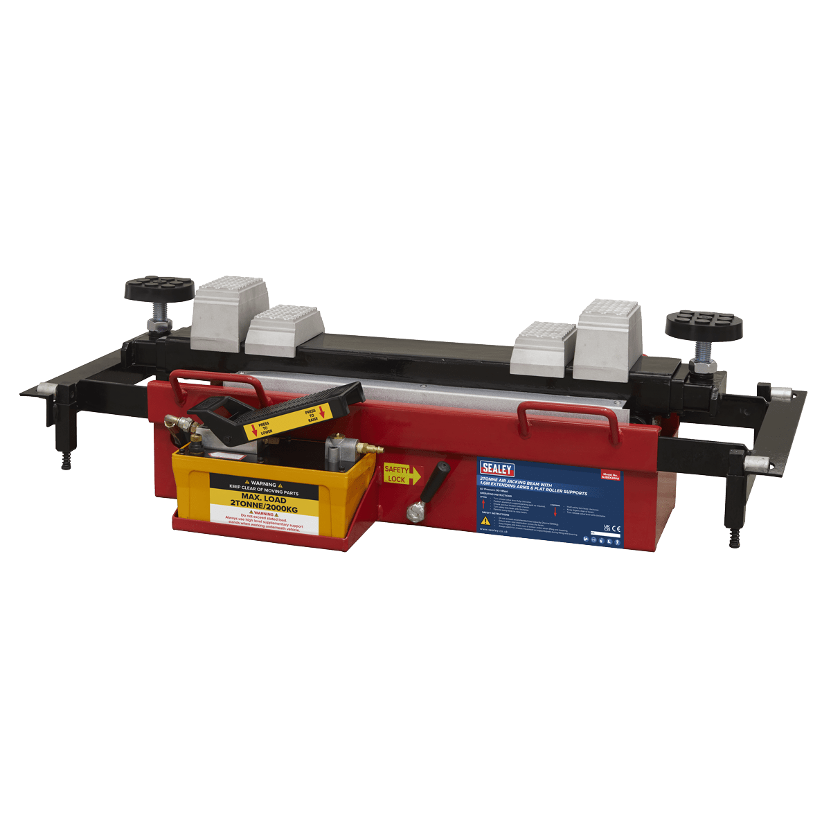 Sealey SJBEX200A Air Jacking Beam 2tonne with Arm Extenders & Flat Roller Supports - SJBEX200A - Sealey Tools UK - Trade Counter Direct