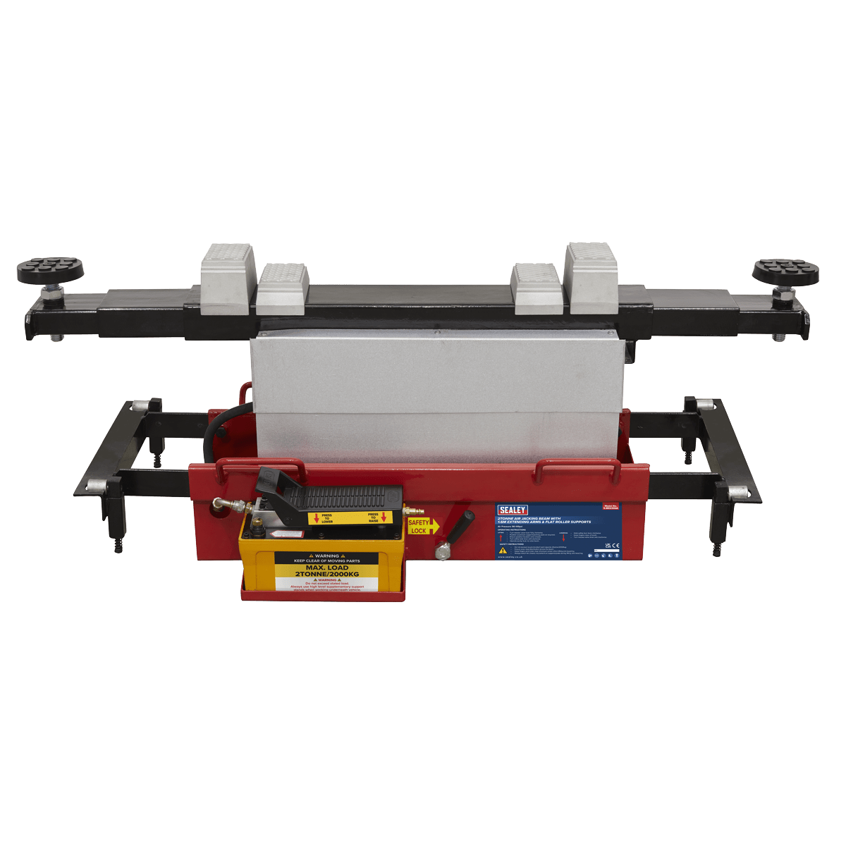 Sealey SJBEX200A Air Jacking Beam 2tonne with Arm Extenders & Flat Roller Supports - SJBEX200A - Sealey Tools UK - Trade Counter Direct