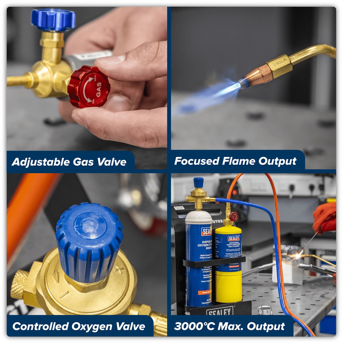 Sealey SMGKIT02 MAPP Gas & Oxygen Brazing Kit with 400g MAPP Cylinder & 950ml Oxygen Cylinder - SMGKIT02 - Sealey Tools UK - Trade Counter Direct