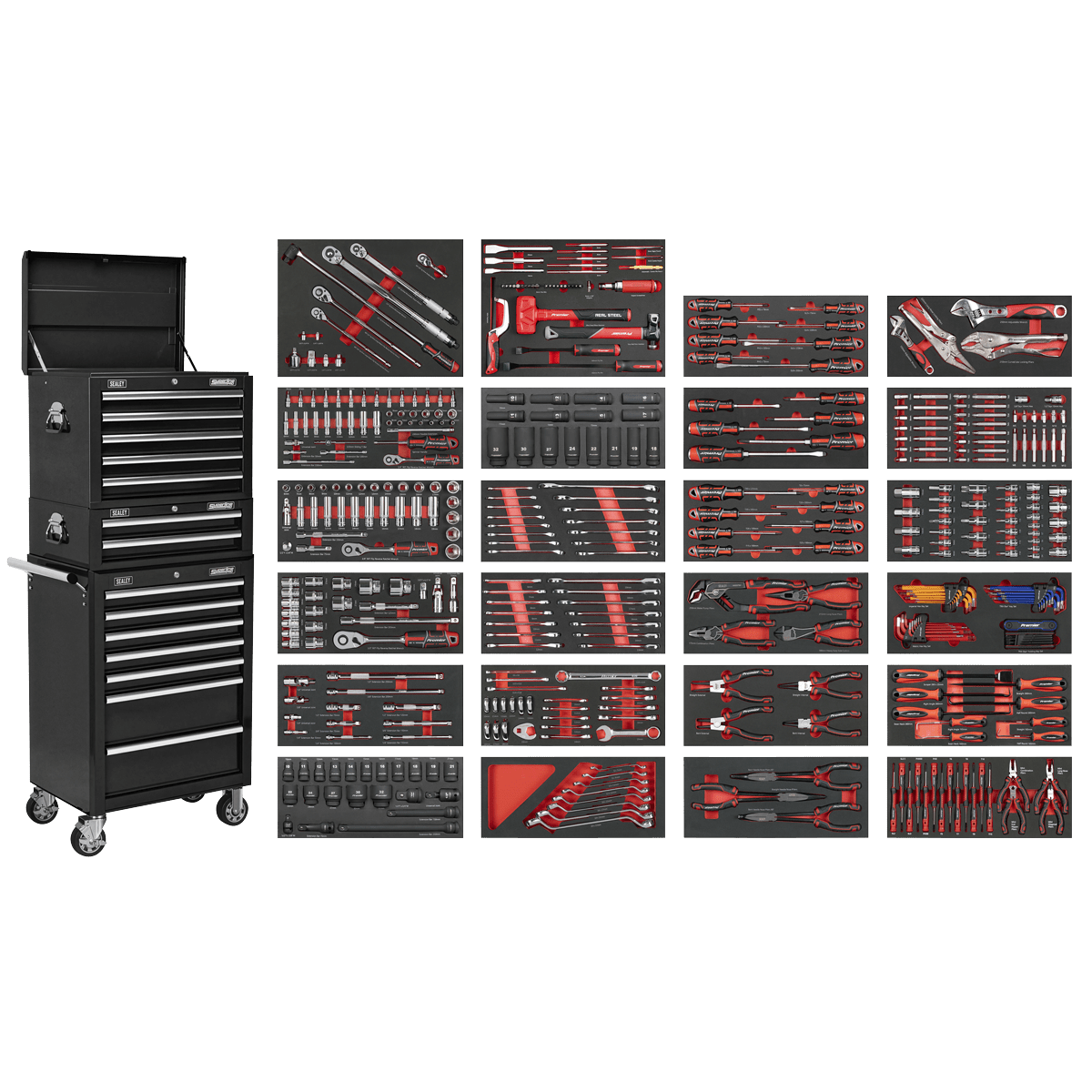 Sealey SPTCOMBO3B Superline PRO® Tool Chest Combination 14 Drawer with 447pc Tool Kit - Black - SPTCOMBO3B - Sealey Tools UK - Trade Counter Direct