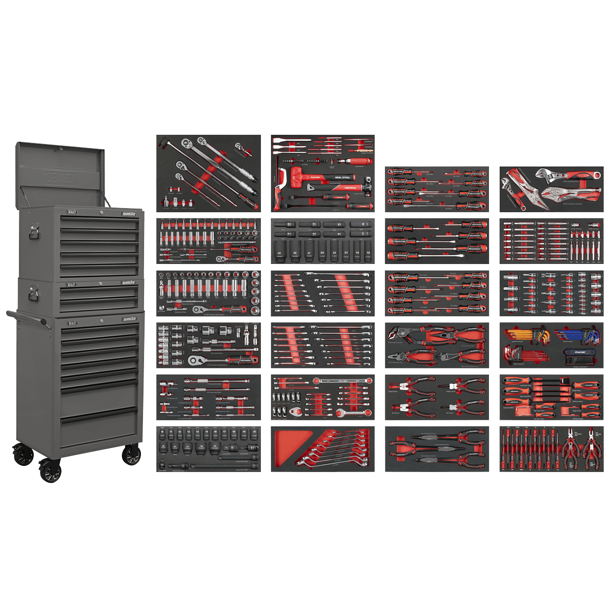 Sealey SPTCOMBO3G Superline PRO® Tool Chest Combination 14 Drawer with 447pc Tool Kit - Grey - SPTCOMBO3G - Sealey Tools UK - Trade Counter Direct