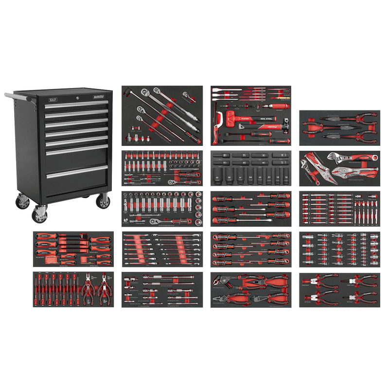 Sealey SPTCOMBO4B Superline PRO® Roll Cab 7 Drawer with 305pc Tool Kit - Black - SPTCOMBO4B - Sealey Tools UK - Trade Counter Direct