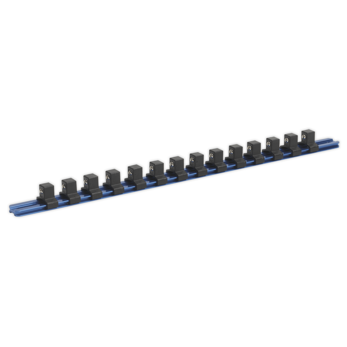Sealey SR1214 Socket Retaining Rail with 14 Clips Aluminium 1/2"Sq Drive - SR1214 - Sealey Tools UK - Trade Counter Direct