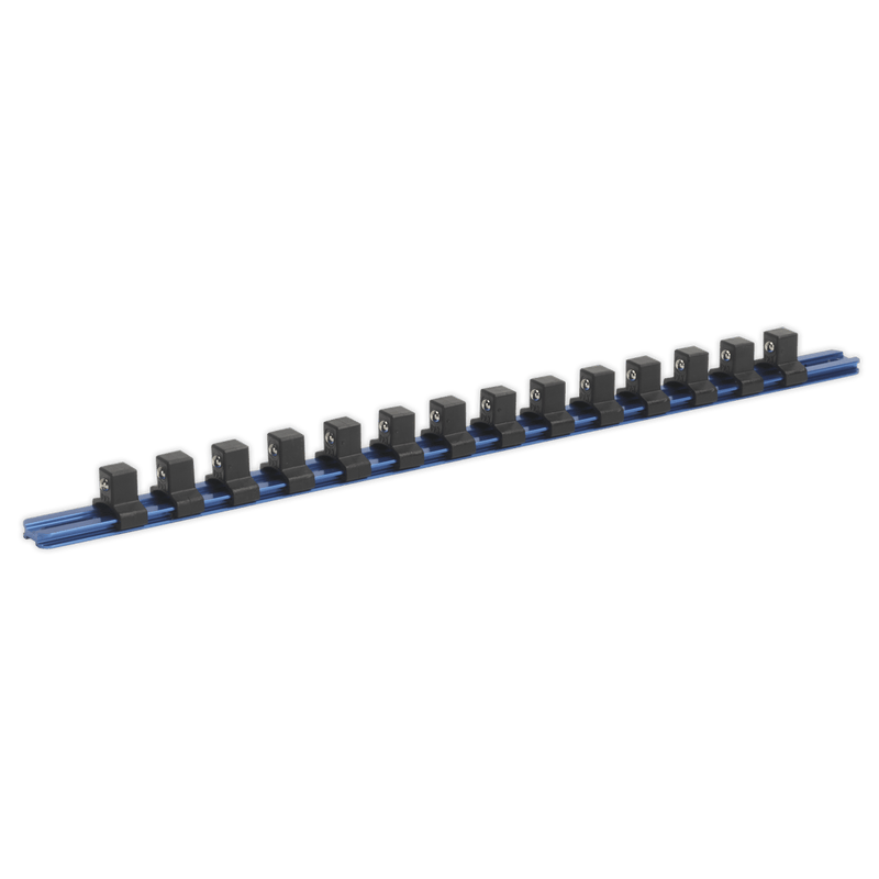 Sealey SR1214 Socket Retaining Rail with 14 Clips Aluminium 1/2"Sq Drive - SR1214 - Sealey Tools UK - Trade Counter Direct