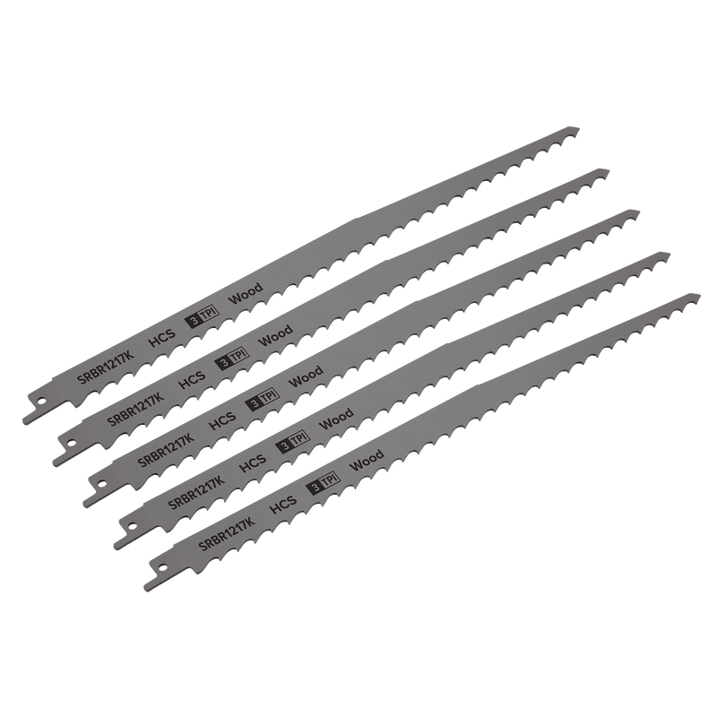 Sealey SRBR1217K Reciprocating Saw Blade for Pruning & Coarse Wood 300mm 3tpi - Pack of 5 - SRBR1217K - Sealey Tools UK - Trade Counter Direct