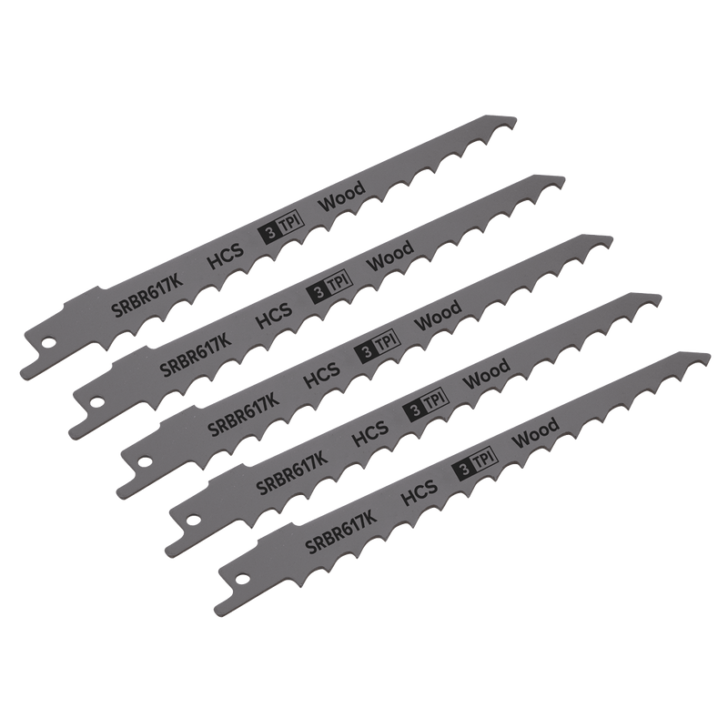Sealey SRBR617K Reciprocating Saw Blade for Pruning & Coarse Wood 150mm 3tpi - Pack of 5 - SRBR617K - Sealey Tools UK - Trade Counter Direct