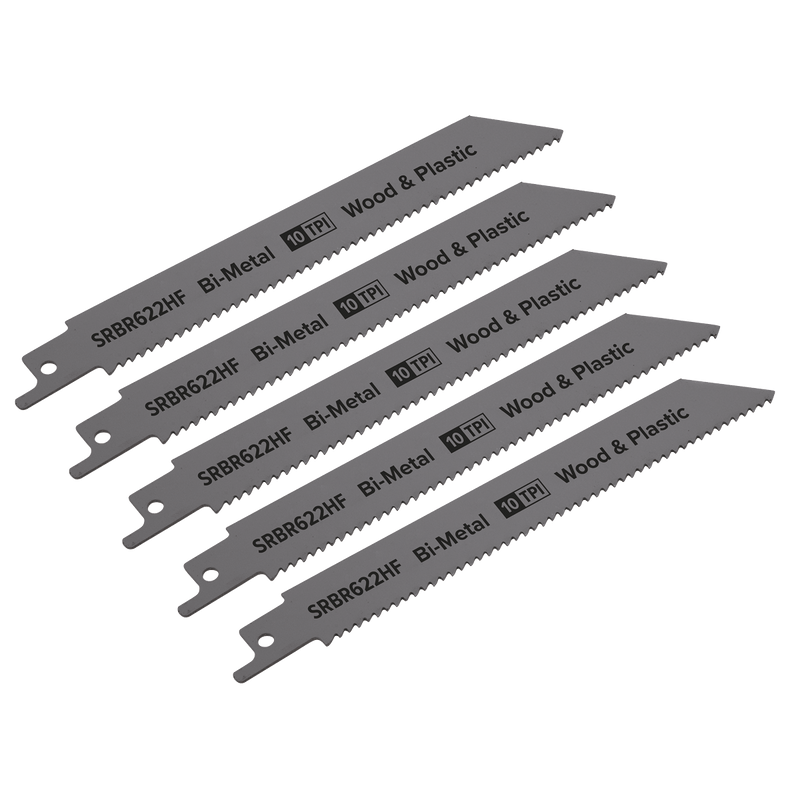 Sealey SRBR622HF Reciprocating Saw Blade for Wood & Plastics 150mm 10tpi - Pack of 5 - SRBR622HF - Sealey Tools UK - Trade Counter Direct