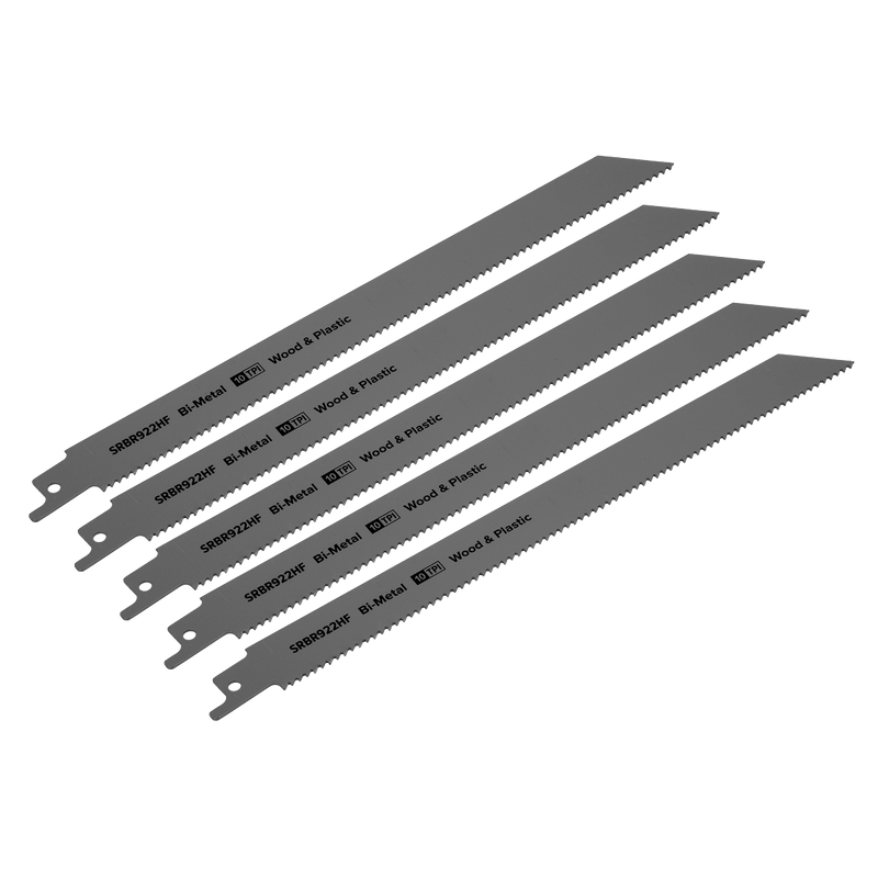 Sealey SRBR922HF Reciprocating Saw Blade for Wood & Plastics 230mm 10tpi - Pack of 5 - SRBR922HF - Sealey Tools UK - Trade Counter Direct