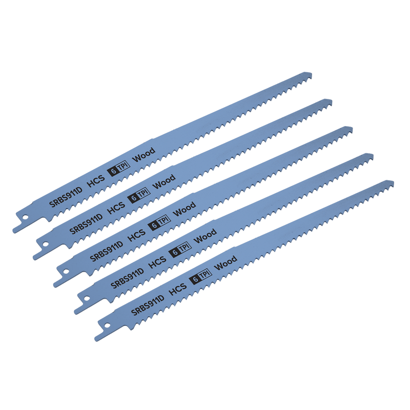 Sealey SRBS911D Reciprocating Saw Blade for Clean Wood 230mm 6tpi - Pack of 5 - SRBS911D - Sealey Tools UK - Trade Counter Direct