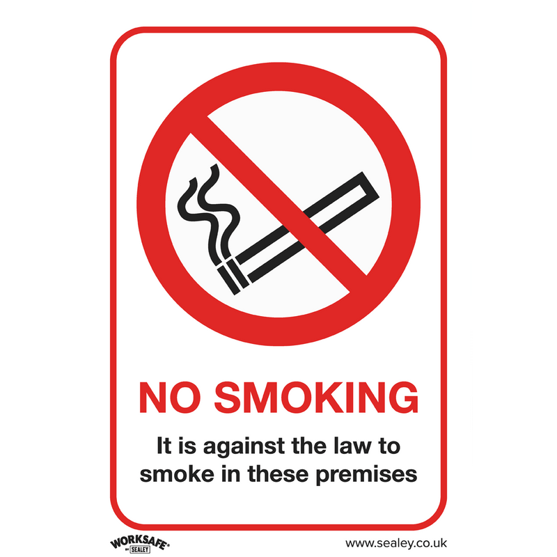 Sealey SS12V1 Worksafe® No Smoking On Premises Safety Sign - Self-Adhesive Vinyl - SS12V1 - Sealey Tools UK - Trade Counter Direct