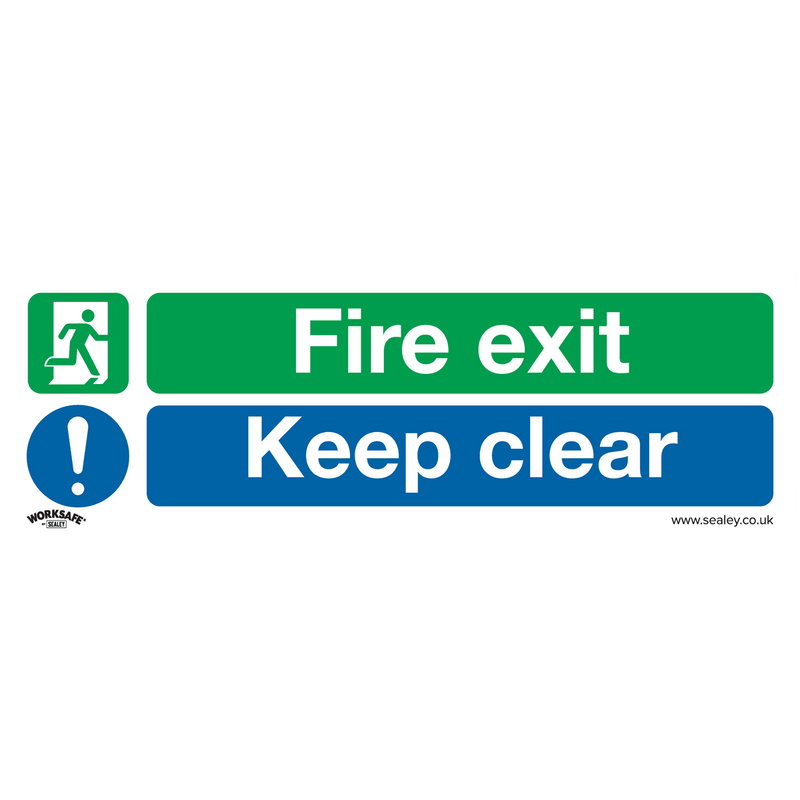 Sealey SS18P10 Worksafe® Fire Exit Keep Clear Safety Sign, Rigid Plastic - Pack of 10 - SS18P10 - Sealey Tools UK - Trade Counter Direct