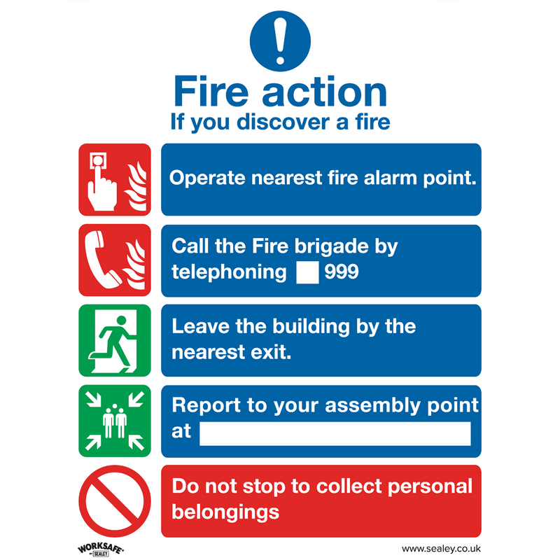 Sealey SS20P10 Worksafe® Fire Action Without Lift Safety Sign, Rigid Plastic - Pack of 10 - SS20P10 - Sealey Tools UK - Trade Counter Direct