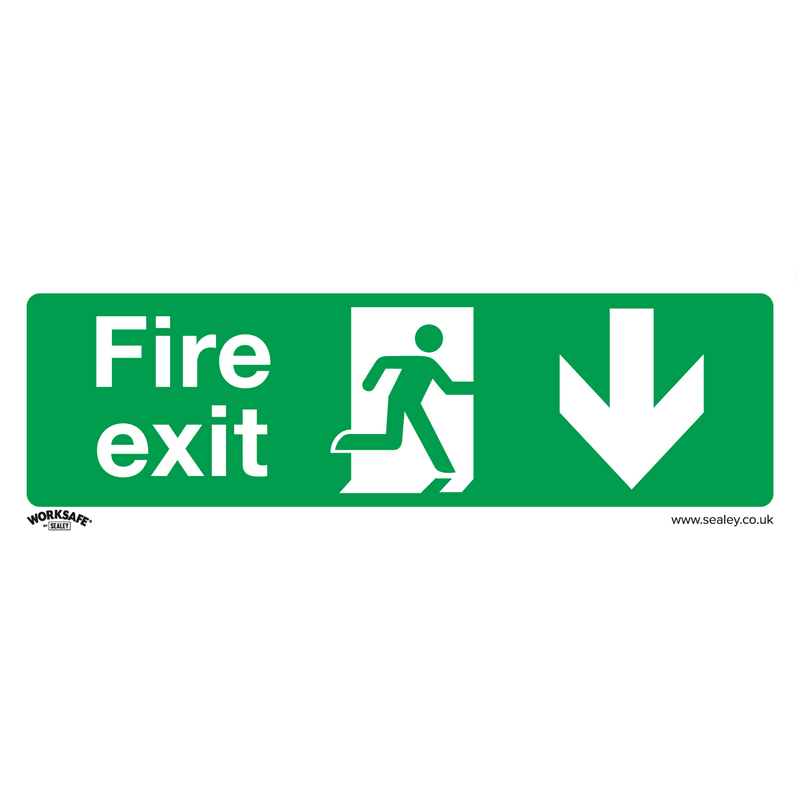 Sealey SS22P1 Worksafe® Fire Exit (Down) Safety Sign - Rigid Plastic - SS22P1 - Sealey Tools UK - Trade Counter Direct