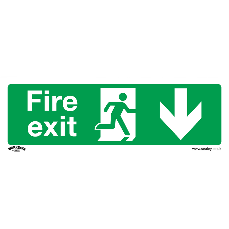 Sealey SS22V1 Worksafe® Fire Exit (Down) Safety Sign - Self-Adhesive Vinyl - SS22V1 - Sealey Tools UK - Trade Counter Direct
