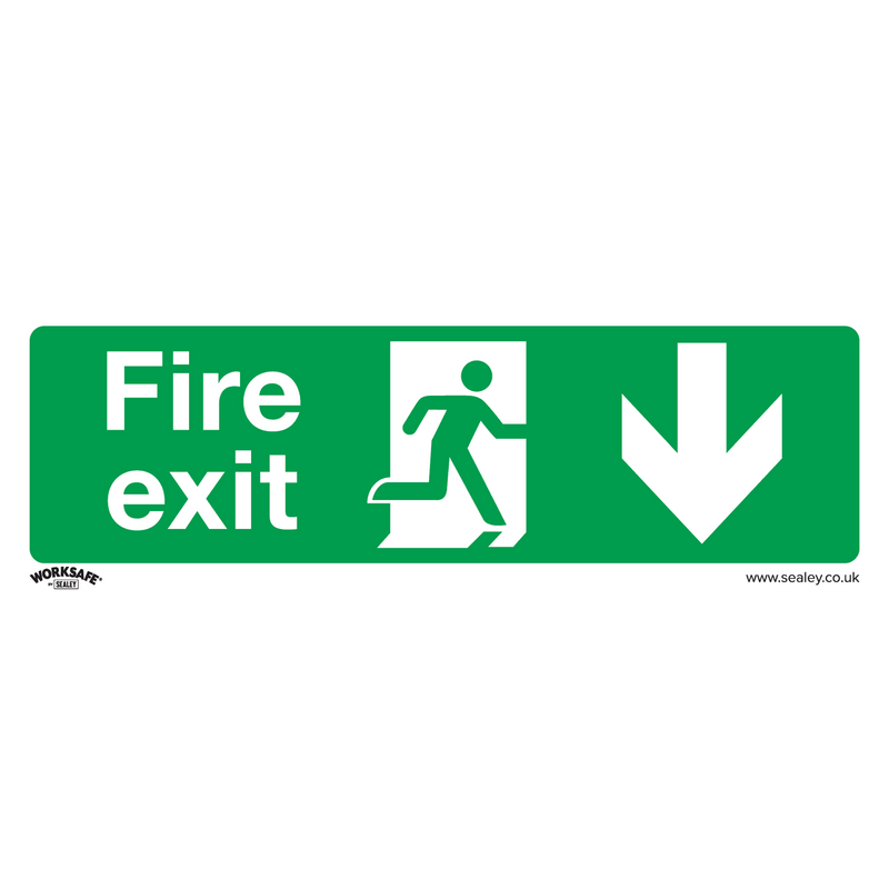 Sealey SS22V10 Worksafe® Fire Exit (Down) Safety Sign, Self-Adhesive Vinyl - Pack of 10 - SS22V10 - Sealey Tools UK - Trade Counter Direct