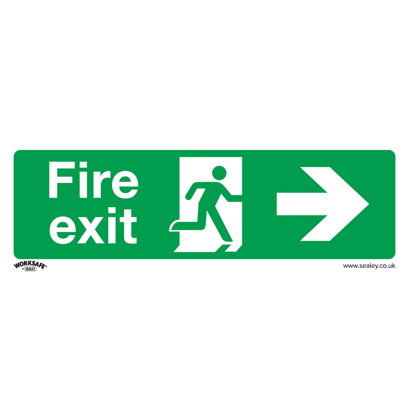 Sealey SS24P1 Worksafe® Fire Exit (Right) Safety Sign - Rigid Plastic - SS24P1 - Sealey Tools UK - Trade Counter Direct