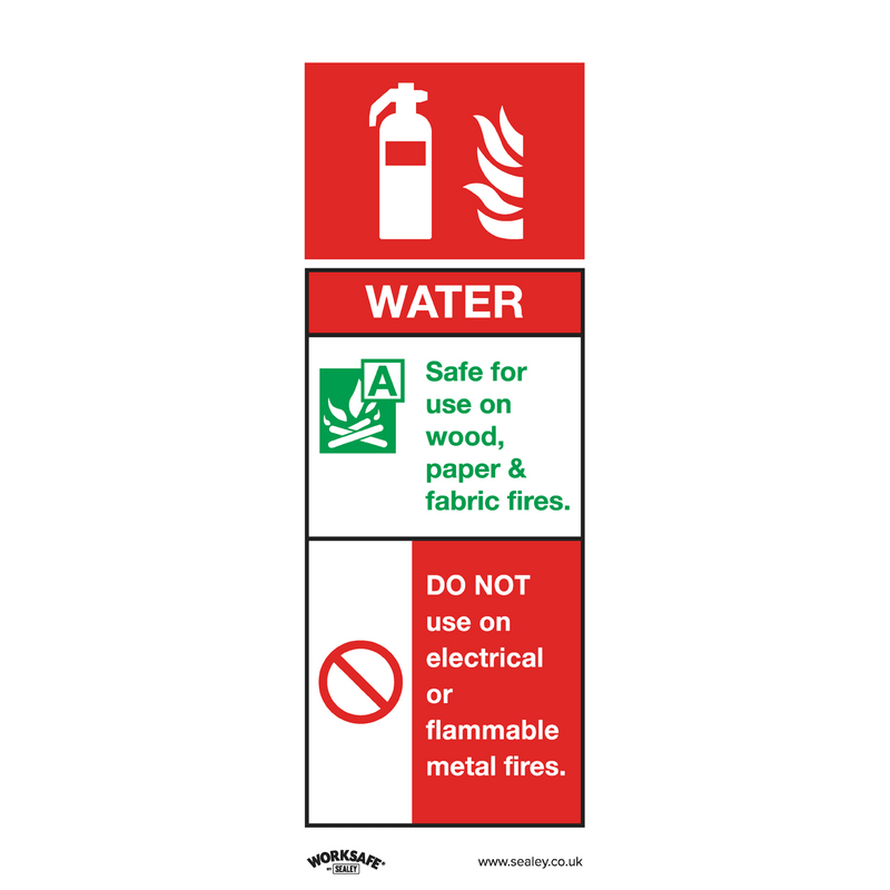 Sealey SS27P10 Worksafe® Water Fire Extinguisher Safety Sign, Rigid Plastic - Pack of 10 - SS27P10 - Sealey Tools UK - Trade Counter Direct