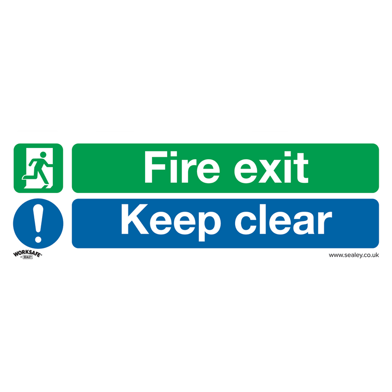 Sealey SS32P10 Worksafe® Fire Exit Keep Clear (Large) Safety Sign, Rigid Plastic - Pack of 10 - SS32P10 - Sealey Tools UK - Trade Counter Direct