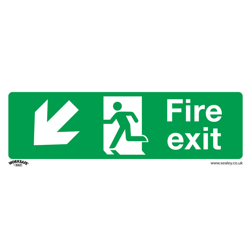 Sealey SS34V10 Worksafe® Fire Exit (Down Left) Safety Sign, Self-Adhesive Vinyl - Pack of 10 - SS34V10 - Sealey Tools UK - Trade Counter Direct