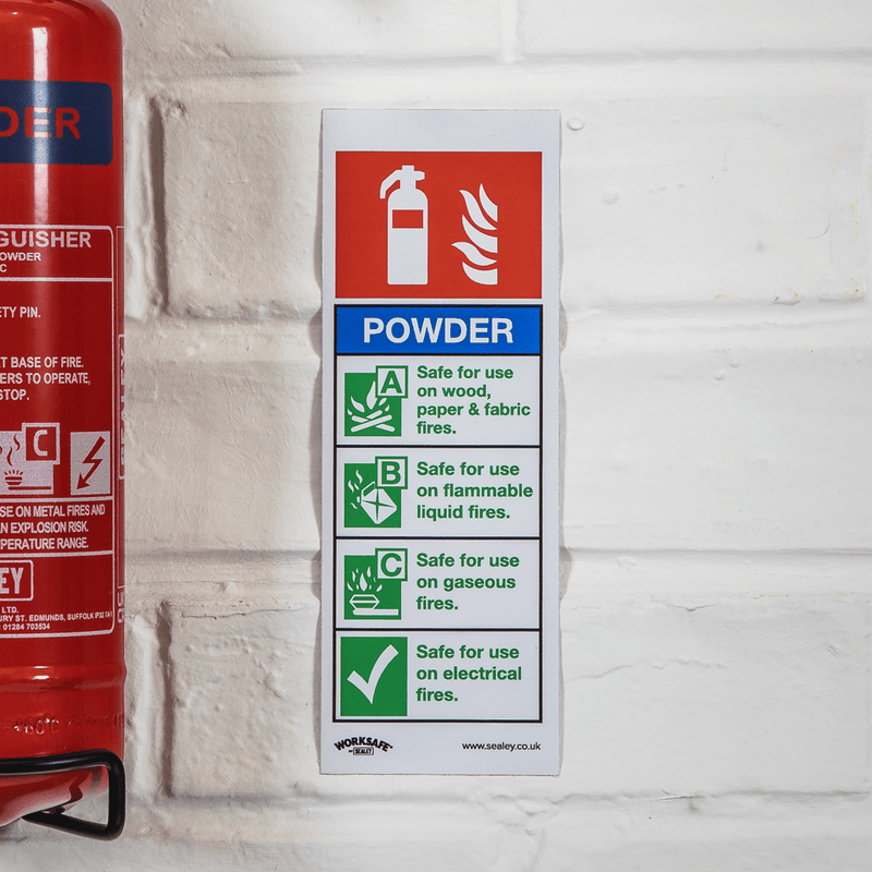 Sealey SS52P1 Worksafe® Powder Fire Extinguisher Safety Sign - Rigid Plastic - SS52P1 - Sealey Tools UK - Trade Counter Direct