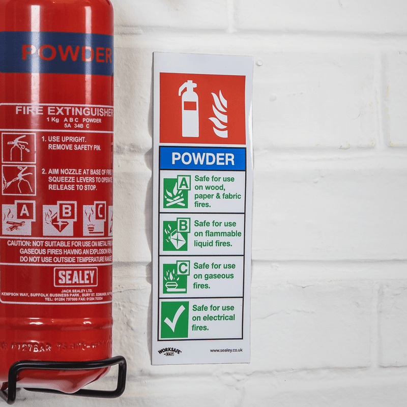 Sealey SS52P1 Worksafe® Powder Fire Extinguisher Safety Sign - Rigid Plastic - SS52P1 - Sealey Tools UK - Trade Counter Direct