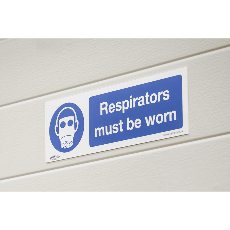 Sealey SS56V10 Worksafe® Respirators Must Be Worn Safety Sign, Self-Adhesive Vinyl - Pack of 10 - SS56V10 - Sealey Tools UK - Trade Counter Direct