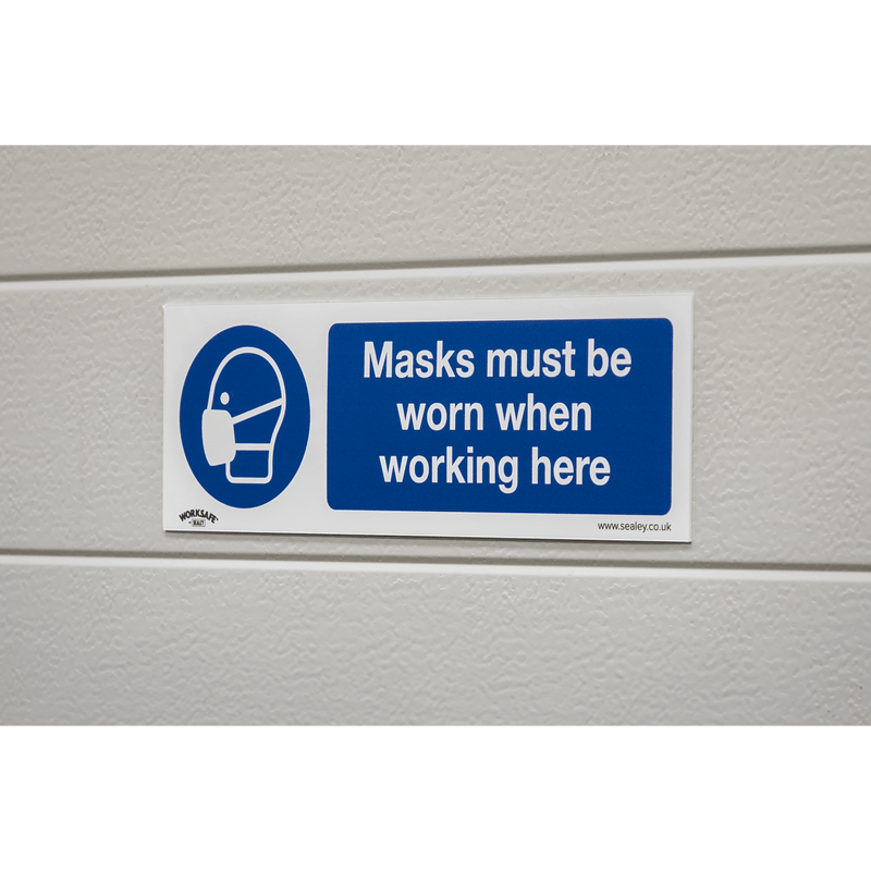 Sealey SS57P1 Worksafe® Masks Must Be Worn Safety Sign - Rigid Plastic - SS57P1 - Sealey Tools UK - Trade Counter Direct