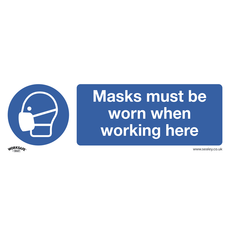 Sealey SS57P1 Worksafe® Masks Must Be Worn Safety Sign - Rigid Plastic - SS57P1 - Sealey Tools UK - Trade Counter Direct